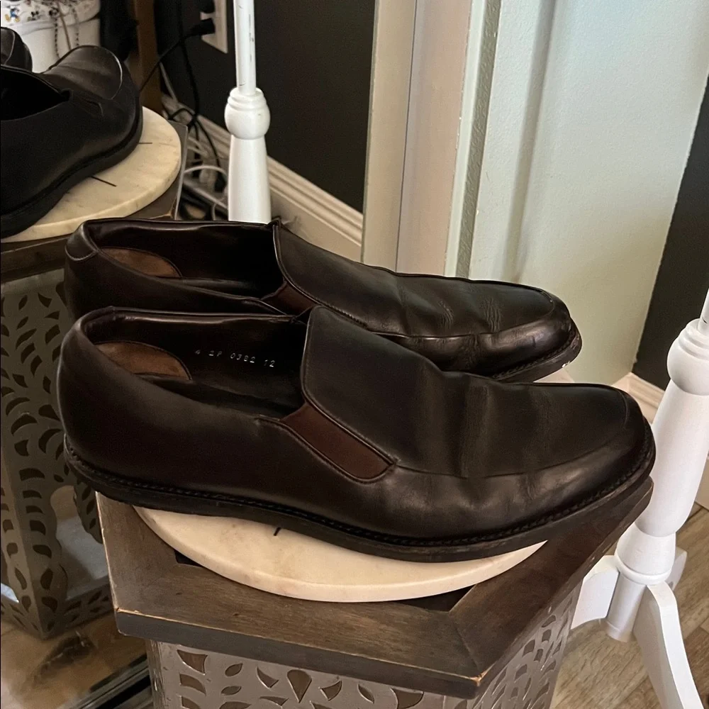 Prada Men's Brown Leather Slip On Loafers Square Toe Size 12 Us - Picture 2 of 12